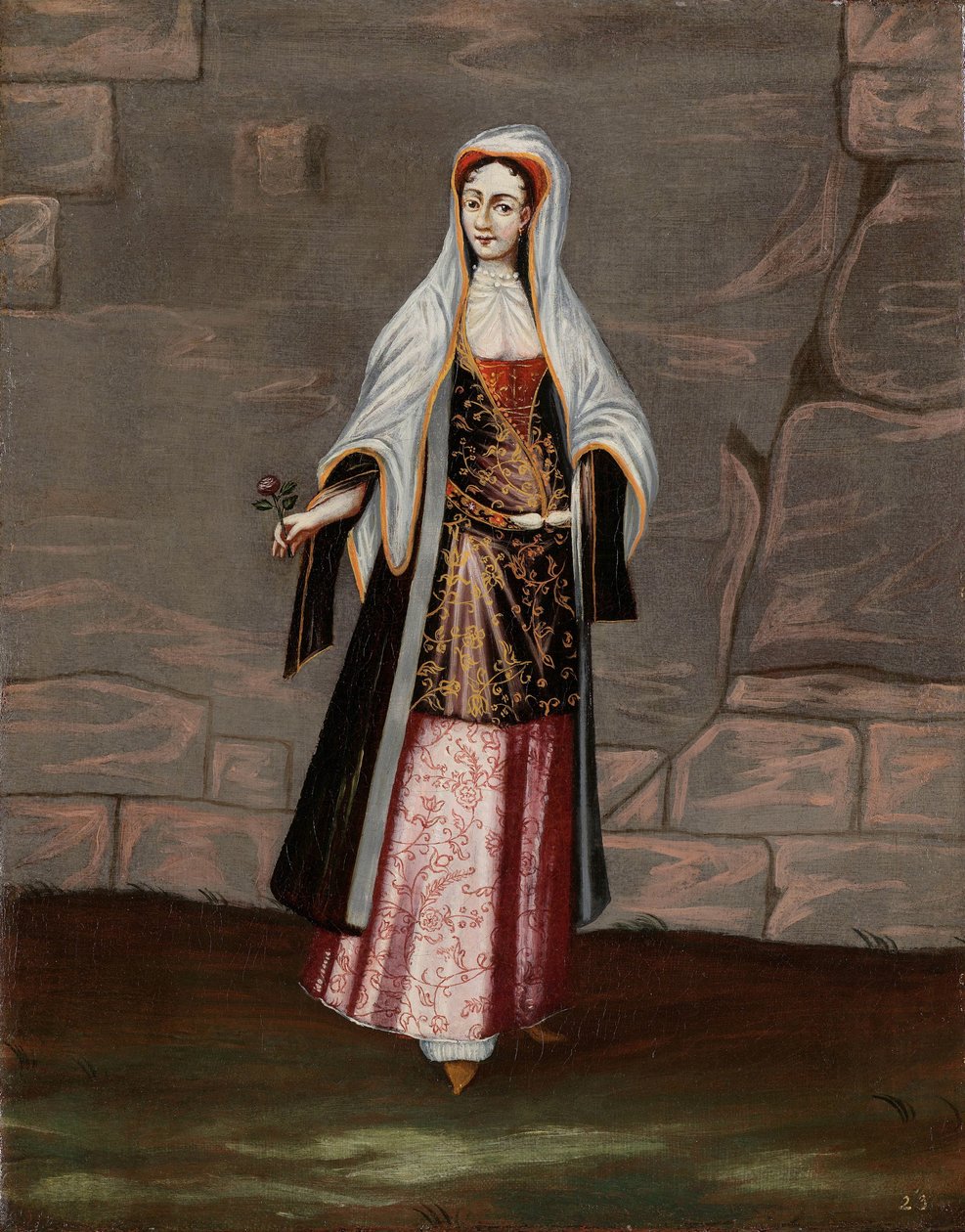 Kvinna från ön Mykonos av Jean Baptiste Vanmour (workshop of)