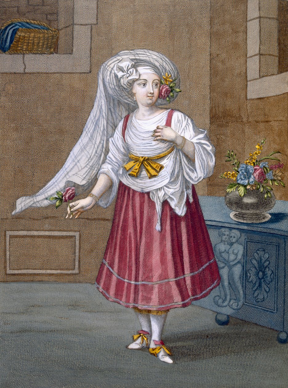 En flicka från Chios, tavla 74 från "Collection of One Hundred Prints Representing the Different Nations of the Levant" av Charles de Ferriol, 1707-08 av Jean Baptiste Vanmour