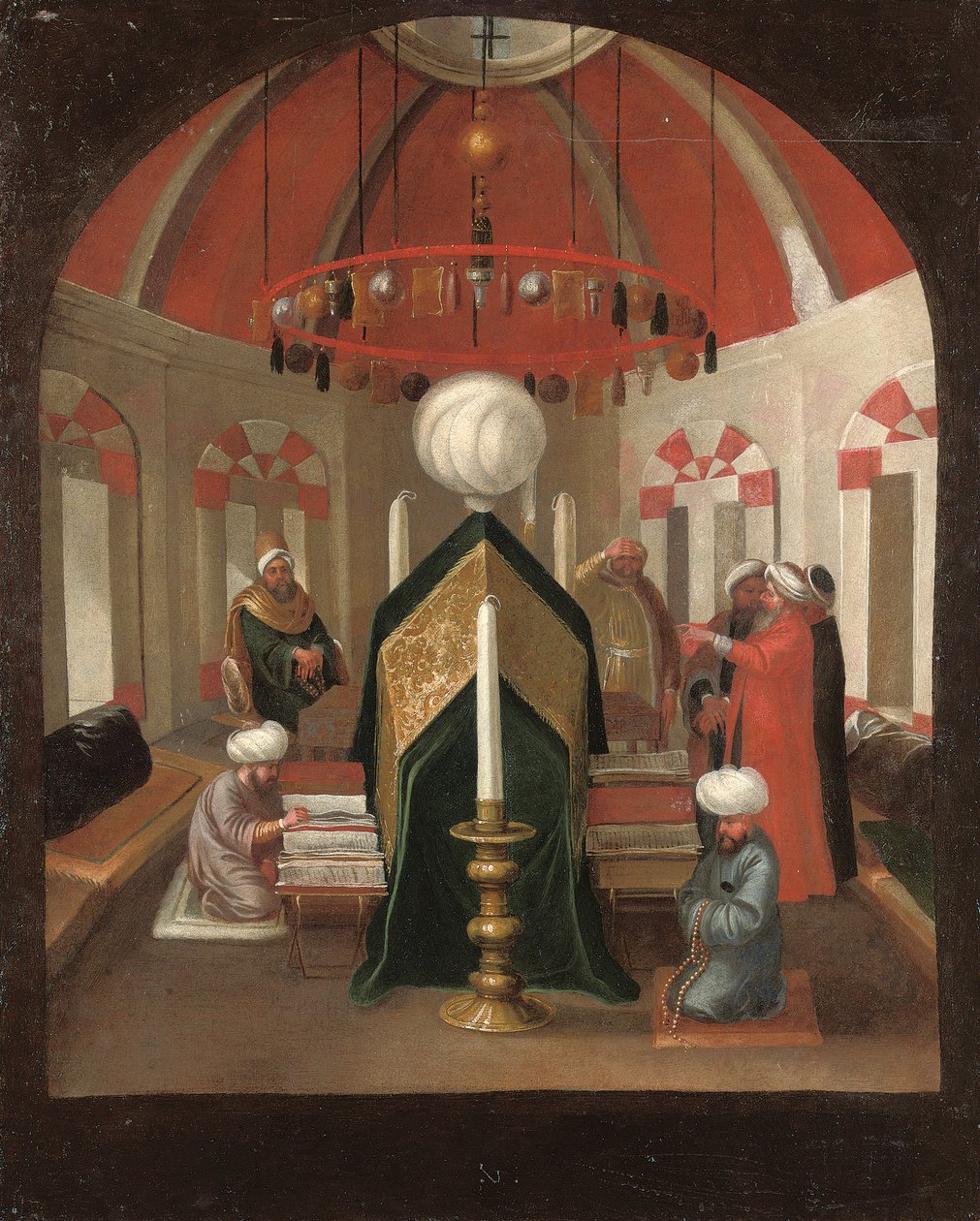 Ett turkiskt mausoleum med figurer vid en sultans grav av Jean Baptiste Vanmour