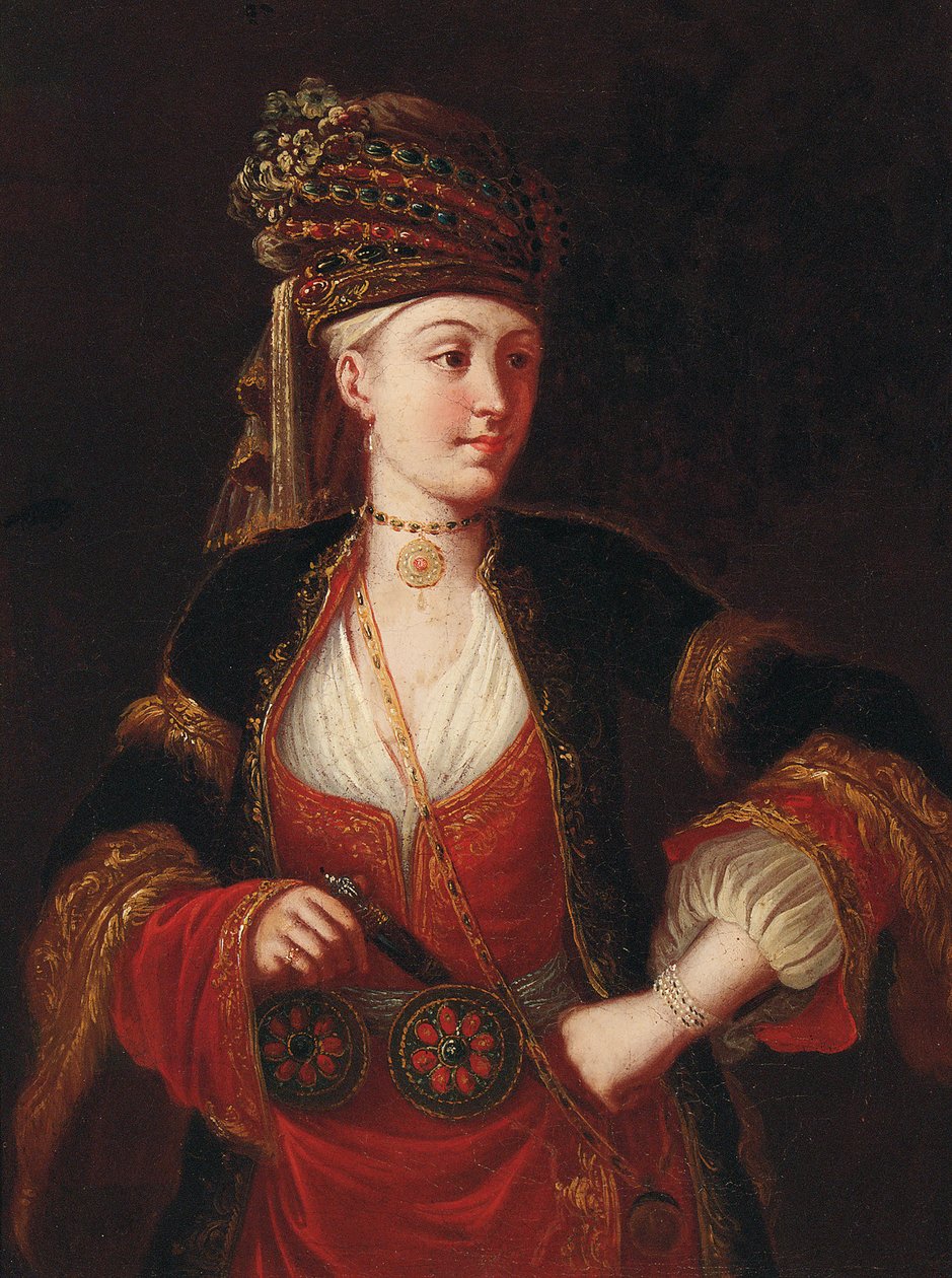 En dam, trekvarts lång, i orientalisk kostym av Jean Baptiste Vanmour