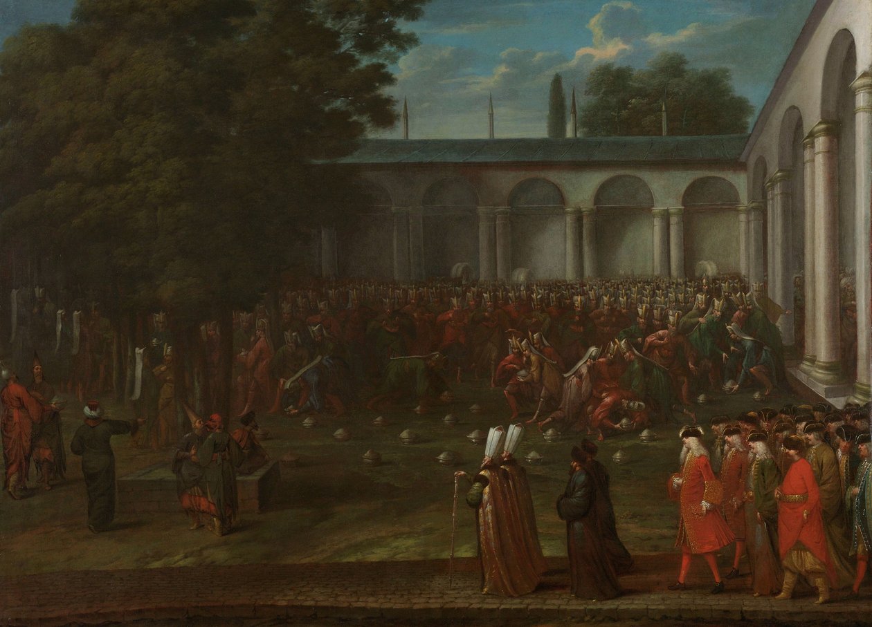 Cornelis Calkoen på väg till sin publik med sultan Ahmed III, ca 1727-30 av Jean Baptiste Vanmour