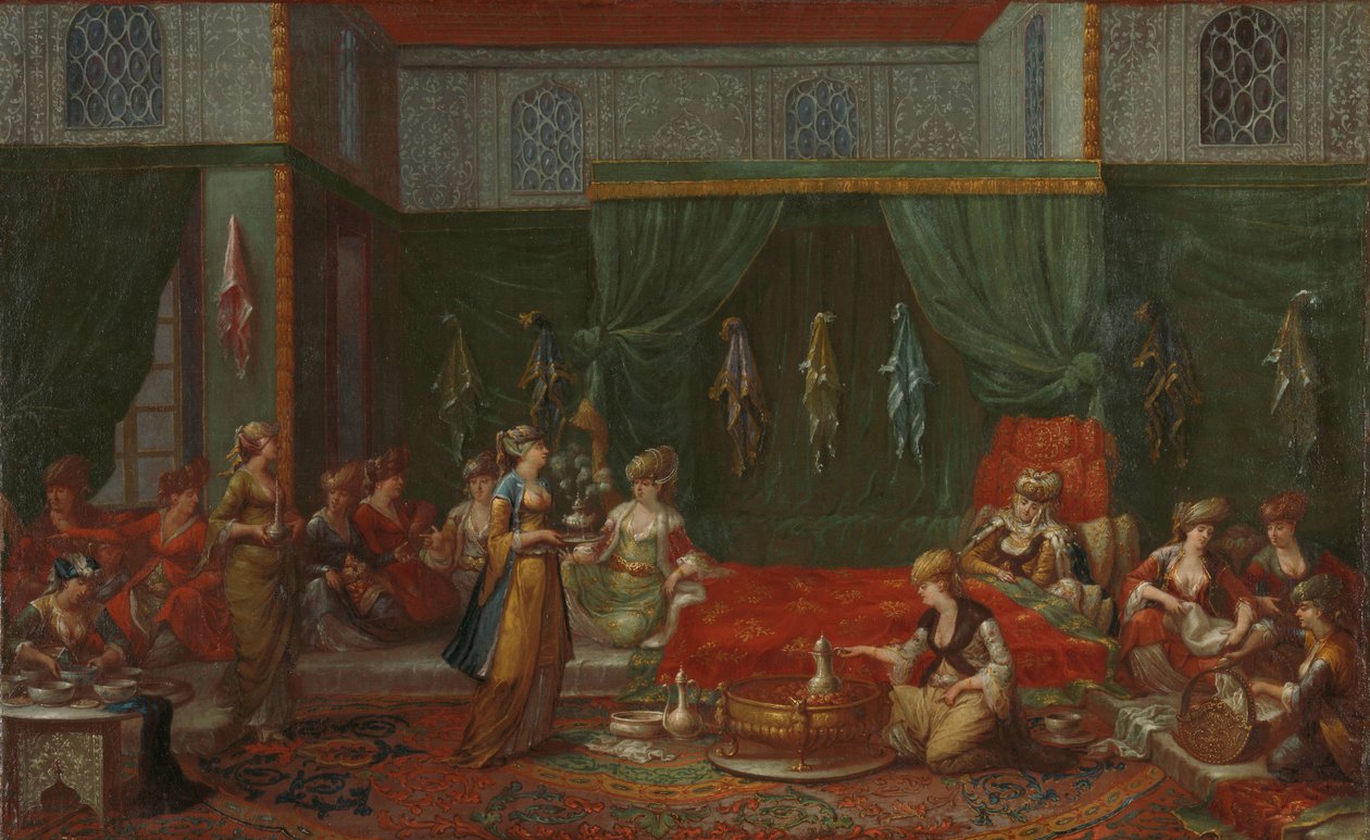 Liggande rum för en framstående turkisk kvinna, ca 1720-37 (olja på duk) av Jean Baptiste Vanmour