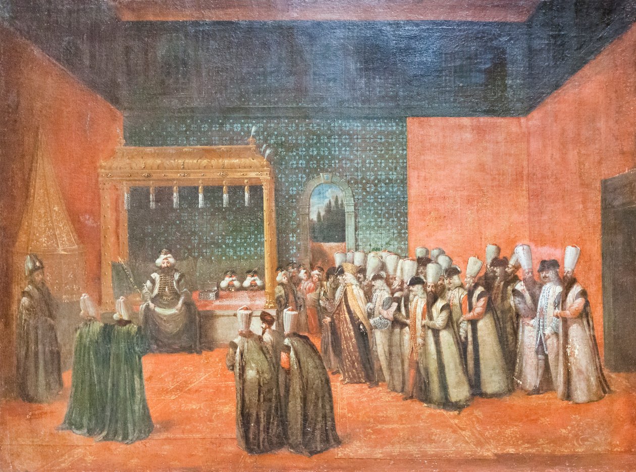 Sultan Ahmed III tar emot en europeisk ambassadör, ca 1725 (olja på duk) av Jean Baptiste Vanmour