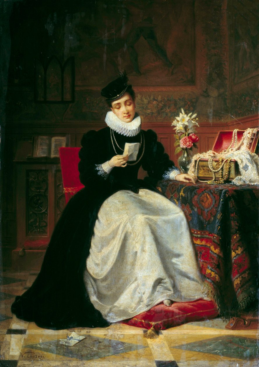 Kvinna som läser ett brev Målning av Jea-Baptiste Victor Loutrel (1821-1908) 1800-talets sön. 0,48x0,34 m Rouen, Musee des Beaux Arts av Jean Baptiste Victor Loutrel