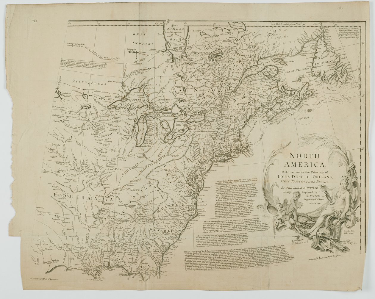 Nordamerika, graverad av Richard William Seale, 1752 av Jean Baptiste after dAnville