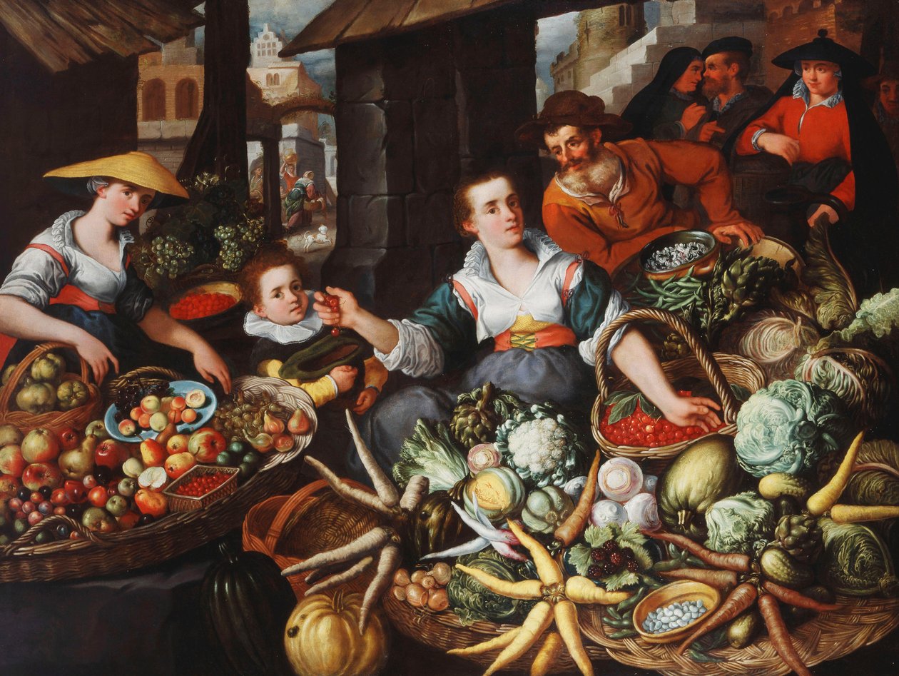 Ett frukt- och grönsaksstånd på en stadsmarknad, av Jean Baptiste de Saive