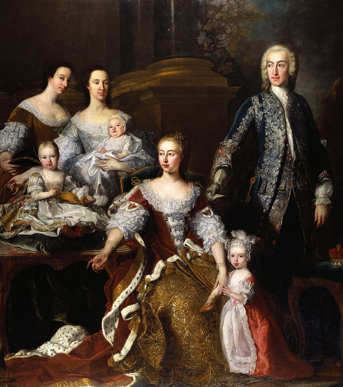 Augusta av Saxe-Gotha, prinsessan av Wales, med medlemmar av sin familj och hushåll, 1739 av Jean Baptiste van Loo