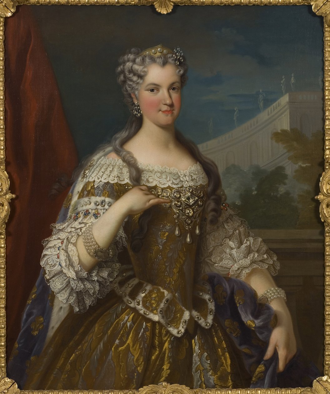 Marie Leszczynska (Leczinska), polsk aristokrat och drottning av Frankrike - Porträtt av Marie Leszczynska, Frankrikes drottning (1703-1768), av Van Loo, Jean Baptiste, Kopia efter (1684-1745). Olja på duk. Mått: 104x82cm. Nationalmuseum Stockholm av Jean Baptiste van Loo