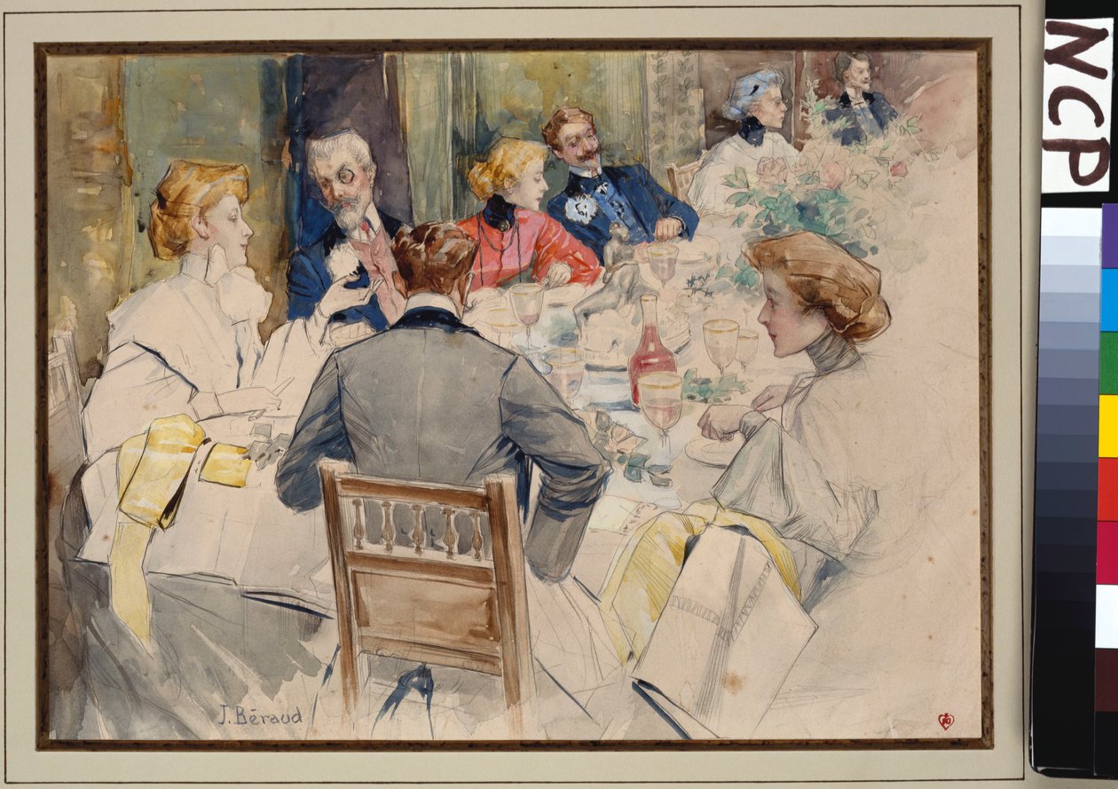 En elegant middagsbjudning av Jean Beraud