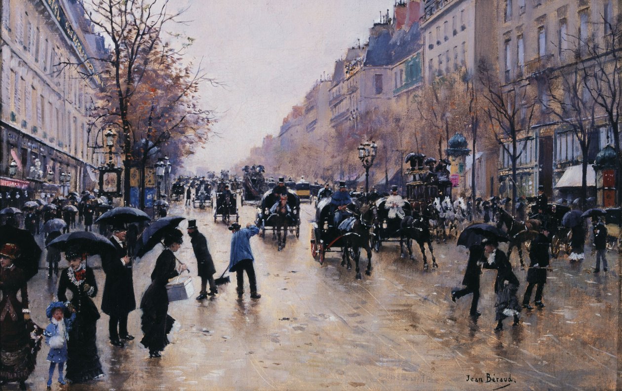 Boulevard Poissonière i regn, ca 1880 (olja på duk) av Jean Beraud