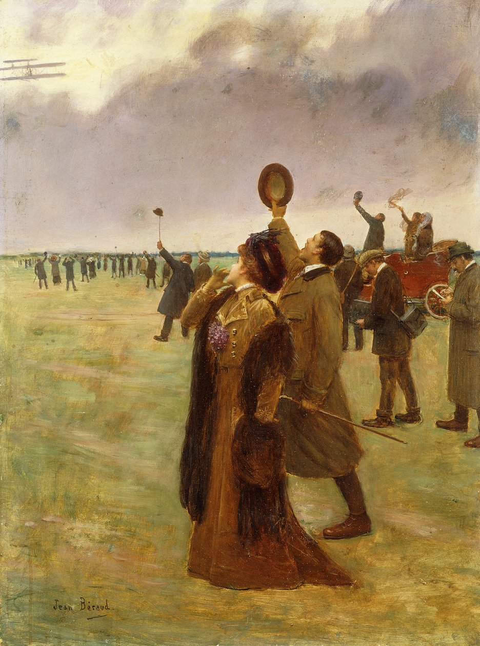 Flyg av Wright Biplane; Envole d"un Biplan Type Wright, av Jean Beraud