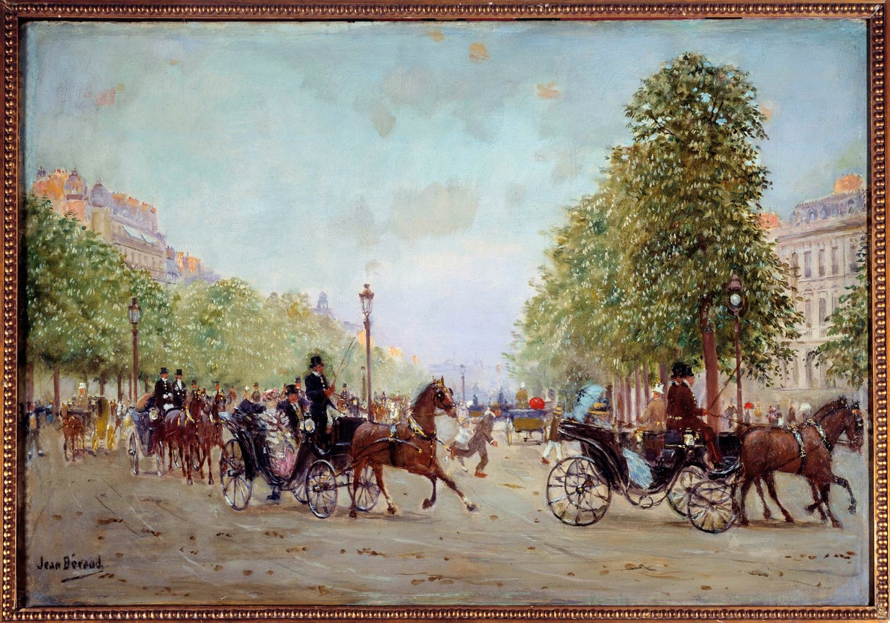 La promenade aux Champs-Elysees Målning av Jean Beraud (1849-1935) 1800-talet. Dim 0,38 x 0,55 m Paris, Musee Carnavalet av Jean Beraud