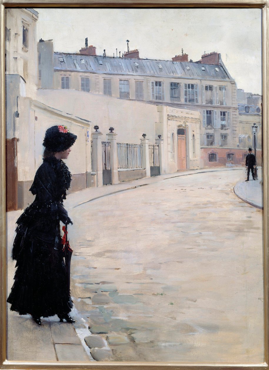 Waiting, rue de Chateaubriand i Paris Målning av Jean Beraud (1849-1935) av Jean Beraud