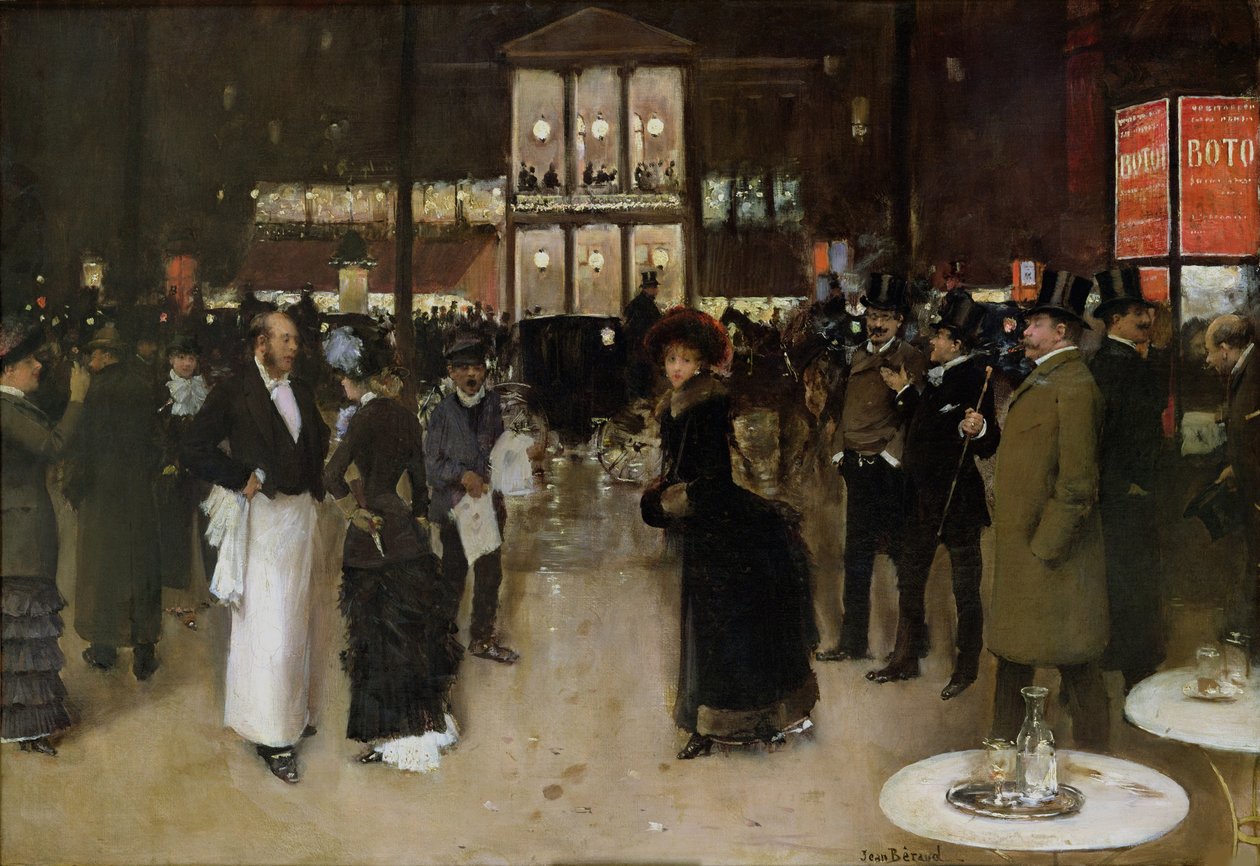 Boulevard Montmartre på natten, framför Théâtre des Variétés, ca 1885. av Jean Beraud
