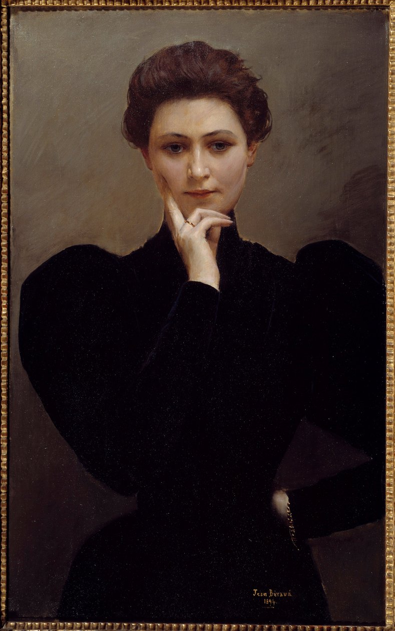 Meditation En fundersam ung kvinna klädd i mode Belle Epoque. Målning av Jean Beraud av Jean Beraud