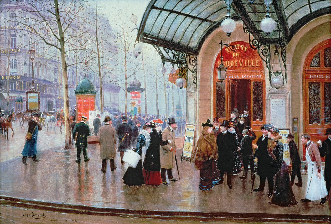 Utanför Vaudeville Theatre, Paris av Jean Beraud