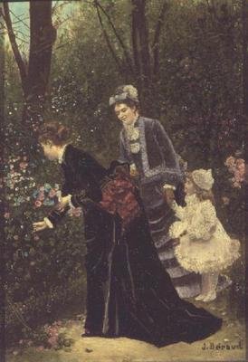 Unga kvinnor plockar blommor, 1885 av Jean Beraud