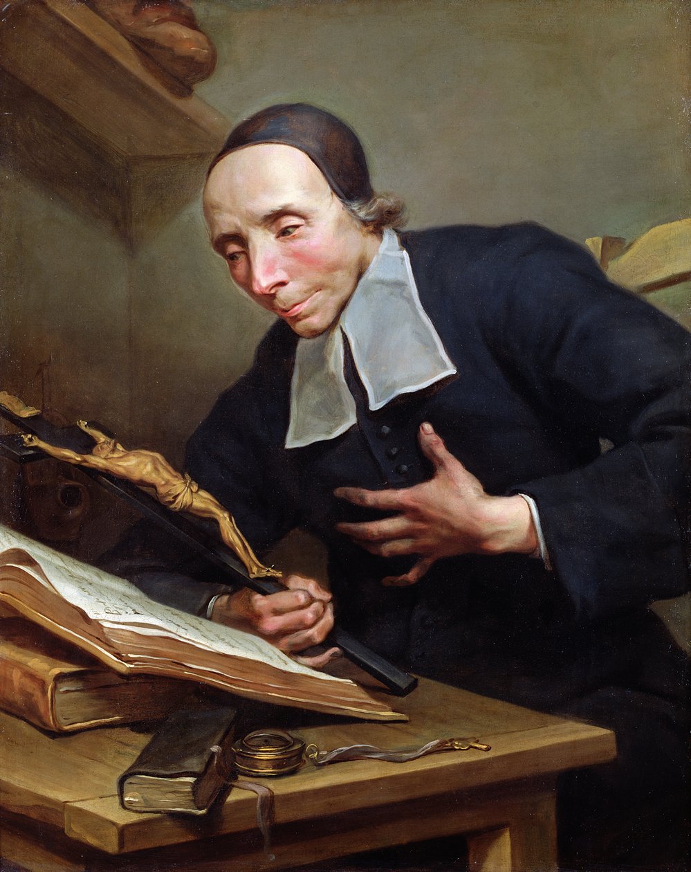 Porträtt av abbot Firmin Tournus (1672-1733) som håller ett krucifix av Jean Bernard Restout