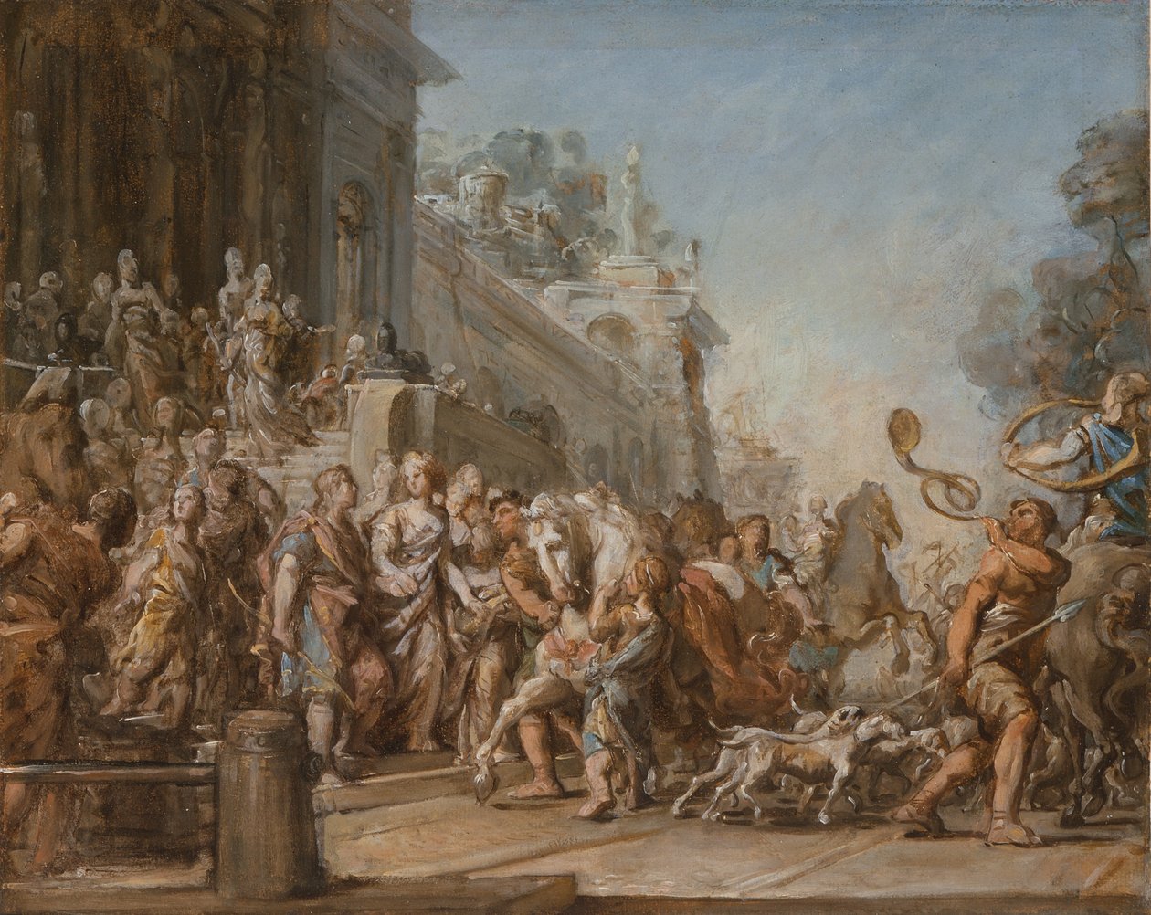 Didos och Aeneas avgång på jakt, 1772-4 av Jean Bernard Restout