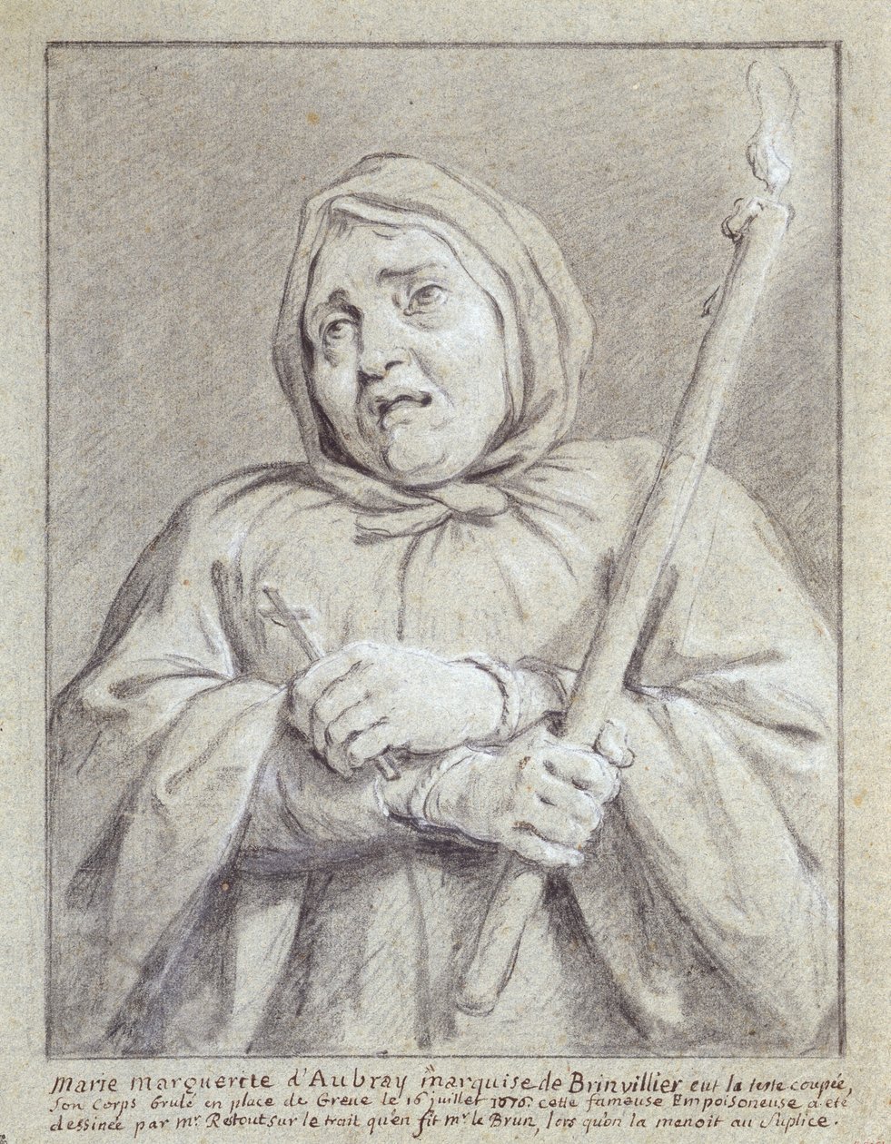 Marquise de Brinvilliers på väg till sin död (krita och penna på papper) av Jean Bernard Restout