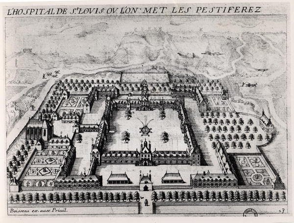 Saint-Louis Hospital, tidigt 1600-tal (gravyr) (s/v foto) av Jean Boisseau