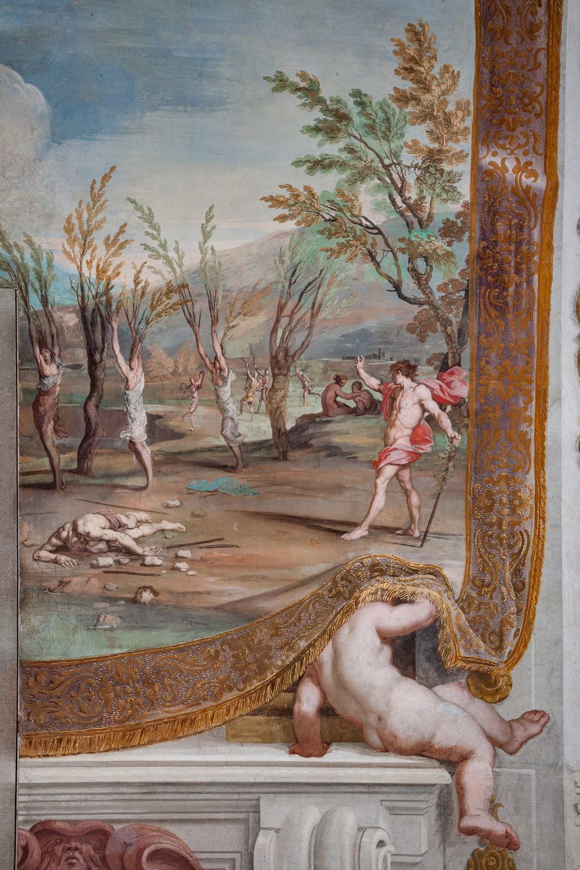 Bacchus förvandlar bacchantinnorna till träd, skyldiga till att ha skurit Orfeus lik i bitar av Jean Boulanger