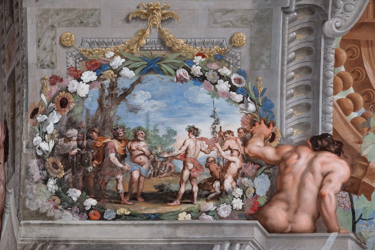 En av de fyrtioen panelerna med scener som berättar om händelserna kring Bacchus av Jean Boulanger