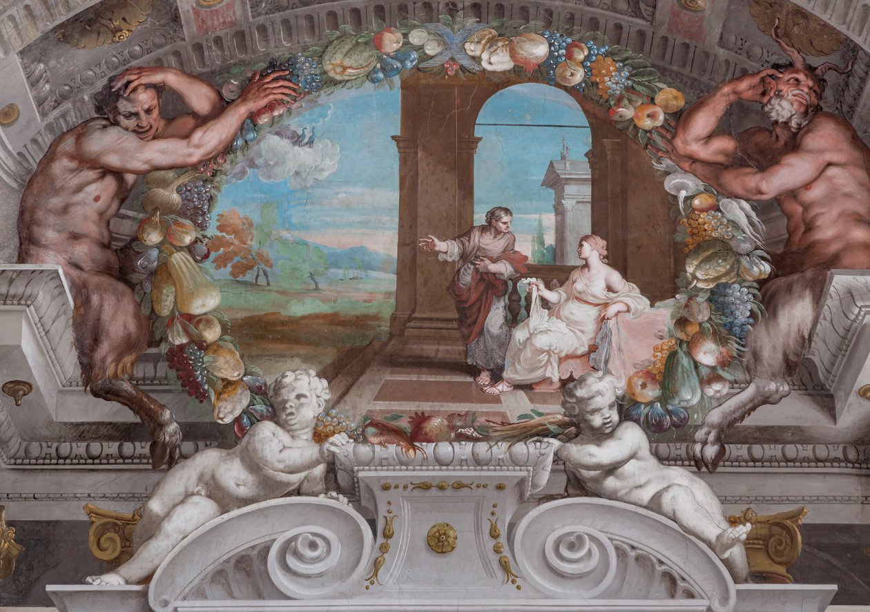 En av de fyrtioen panelerna med scener som berättar om händelserna kring Bacchus av Jean Boulanger