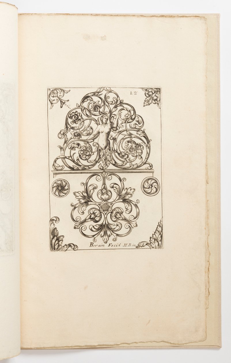 Tallrik 12, från Diverses pièces de serruriers (olika mönster för låssmeder) av Jean Bérain the Elder