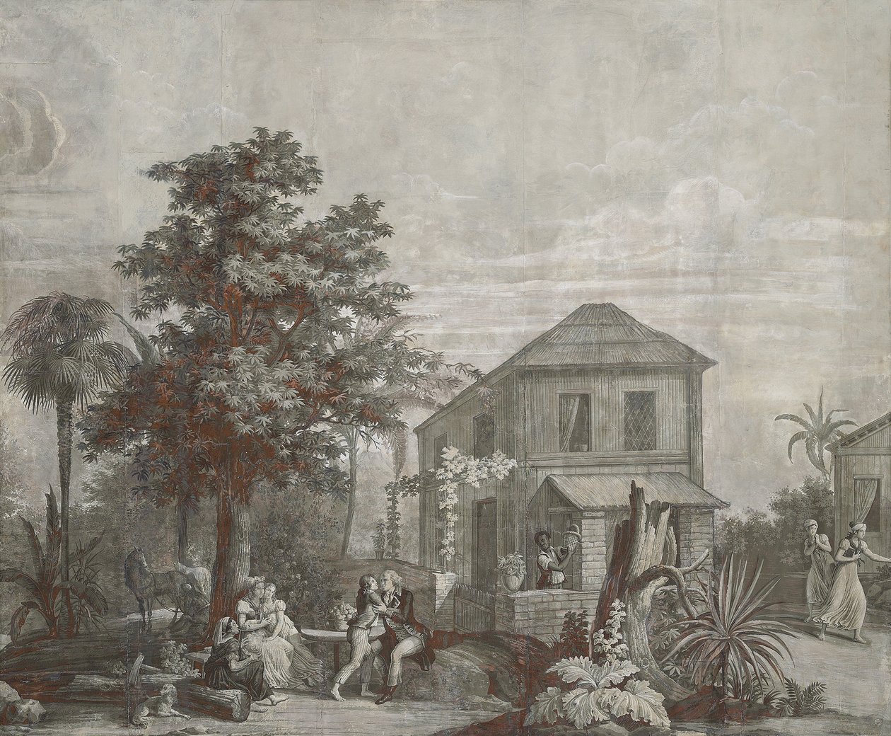 Family Time, tapetpanel från serien "Paul et Virginie", av Dufour & Cie, ca 1823 av Jean Broc