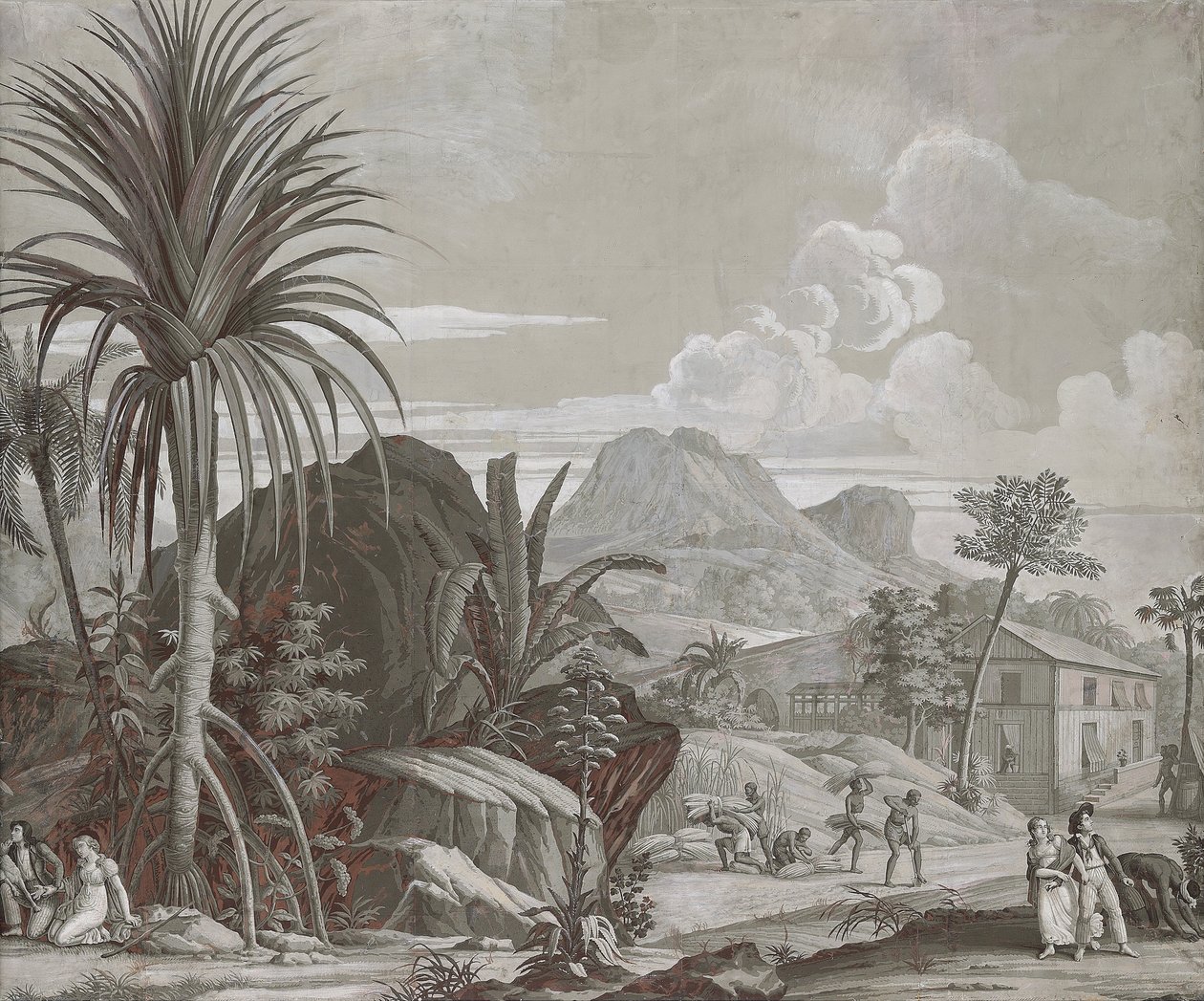 Leaving for a Walk, tapetpanel från serien "Paul et Virginie", av Dufour & Cie, ca 1823 av Jean Broc