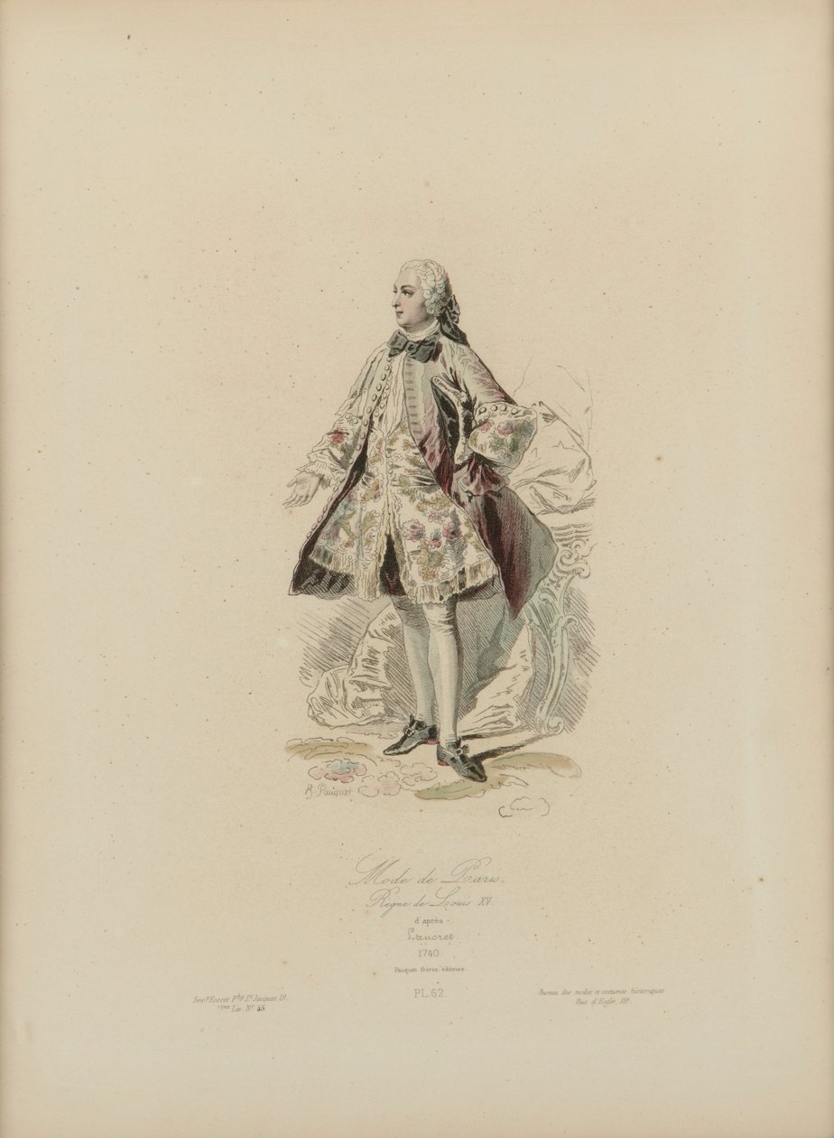 Parismode: Reign of Louis XV (handfärgad gravyr) av Jean Charles (1800 79) Pauquet