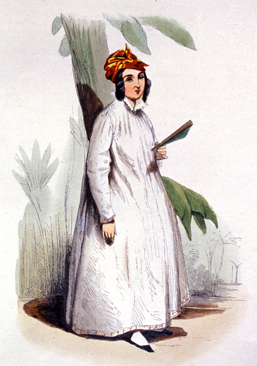 Den kreolska kvinnan, Franska Antillerna, ca 1850 (gravyr) av Jean Charles (1800 79) Pauquet