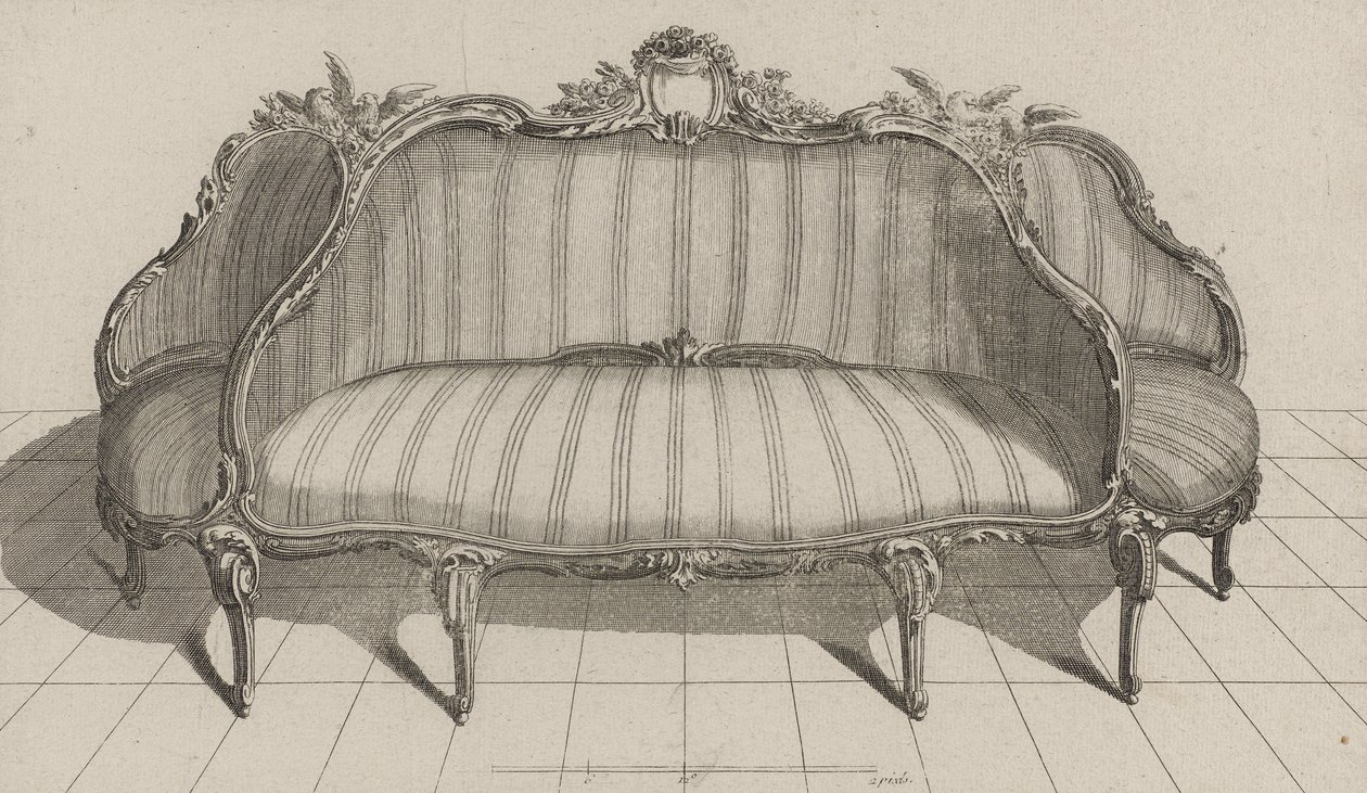 Sofa à Jouë i pittoresk stil, publicerad i mitten av 1770-talet (gravyr på lagt papper) av Jean Charles (after) Delafosse