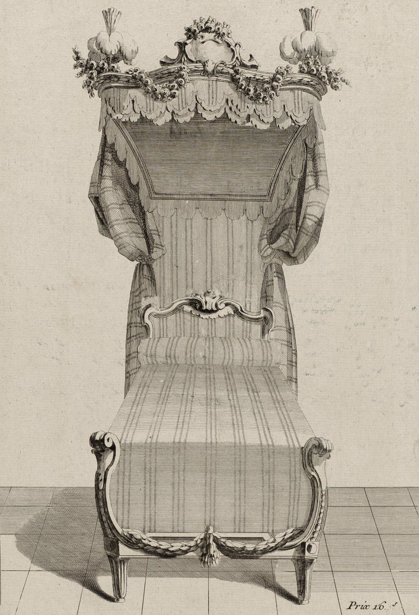 Fransk säng, publicerad i mitten av 1770-talet (gravyr på lagt papper) av Jean Charles (after) Delafosse
