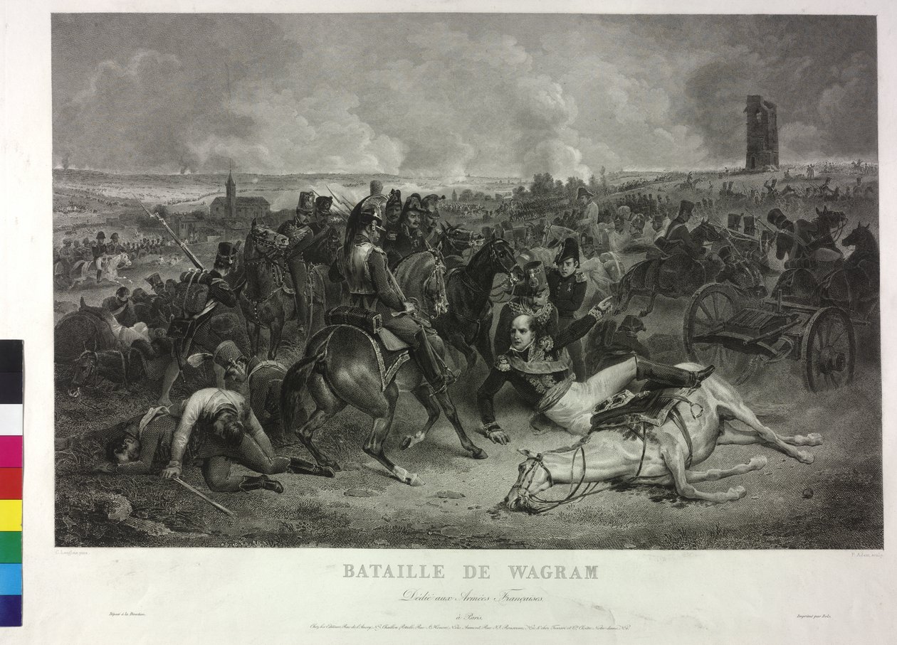 I slaget vid Wagram den 5 och 6 juli 1809 (kopparstick) av Jean Charles (after) Langlois