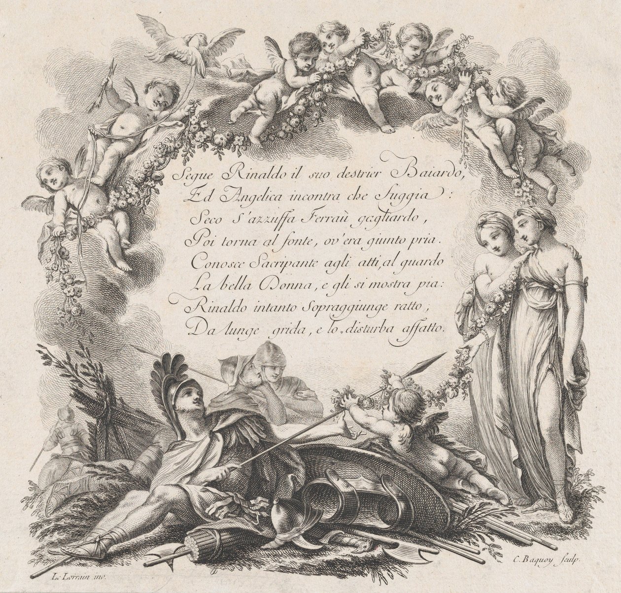Vinjett för den första sången av Roland Furieux, 1700-talet. av Jean Charles Baquoy