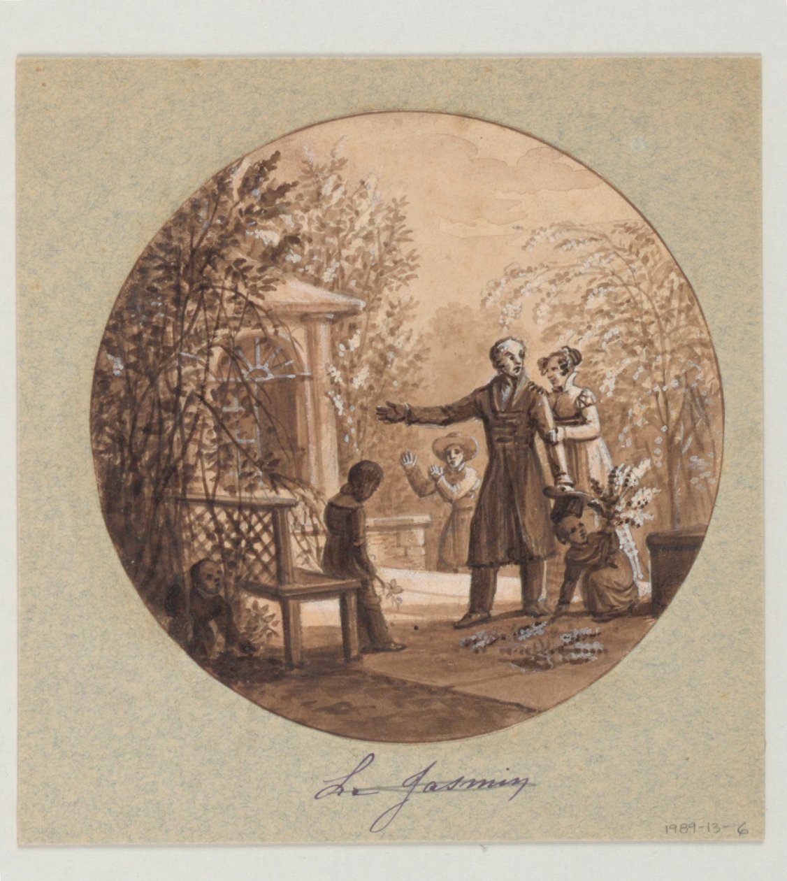 Design för en målad porslinstallrik, Le Jasmin (Jasmine) från Service de la Culture des Fleurs (Cultivation of Flowers Service) av Jean Charles Develly
