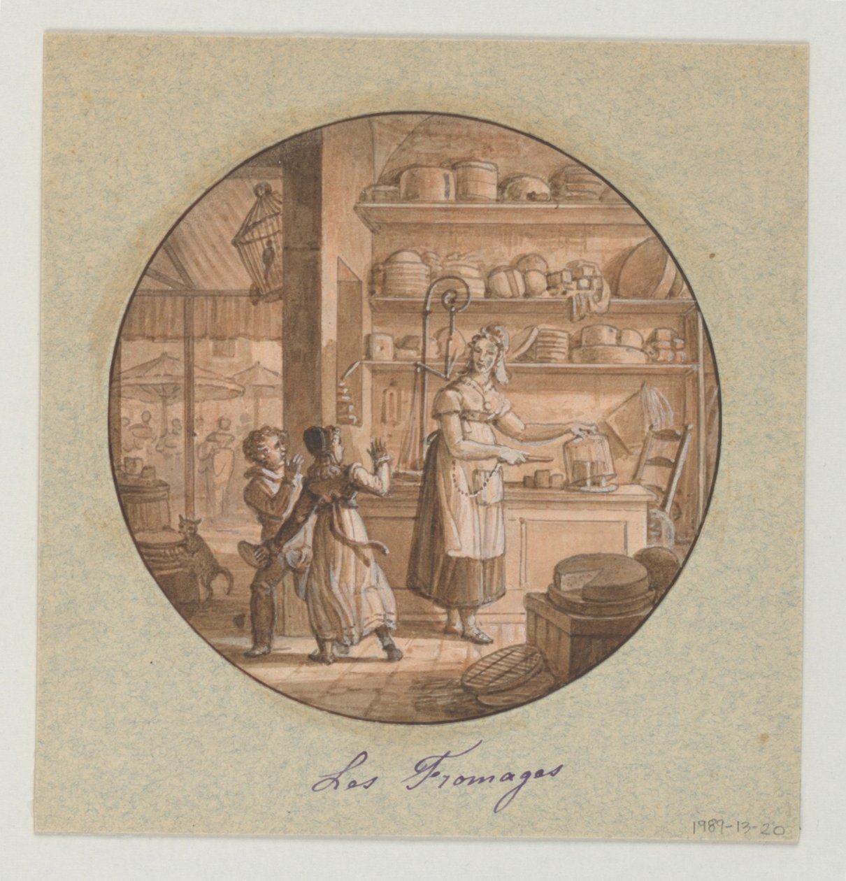 Design för en målad porslinstallrik, Les Fromages (Ostar) för Service des Objets de Dessert (Dessertservice) av Jean Charles Develly