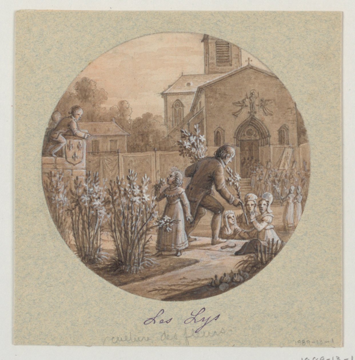 Design för en målad porslinstallrik, Les Lys (Lillies) från Service de la Culture des Fleurs (Flower Cultivation Service) av Jean Charles Develly