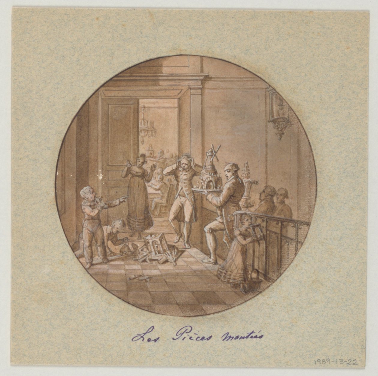 Design för en målad porslinstallrik, Les Pieces Montées (Divakakor) för Service des Objets de Dessert (Dessertservice) av Jean Charles Develly