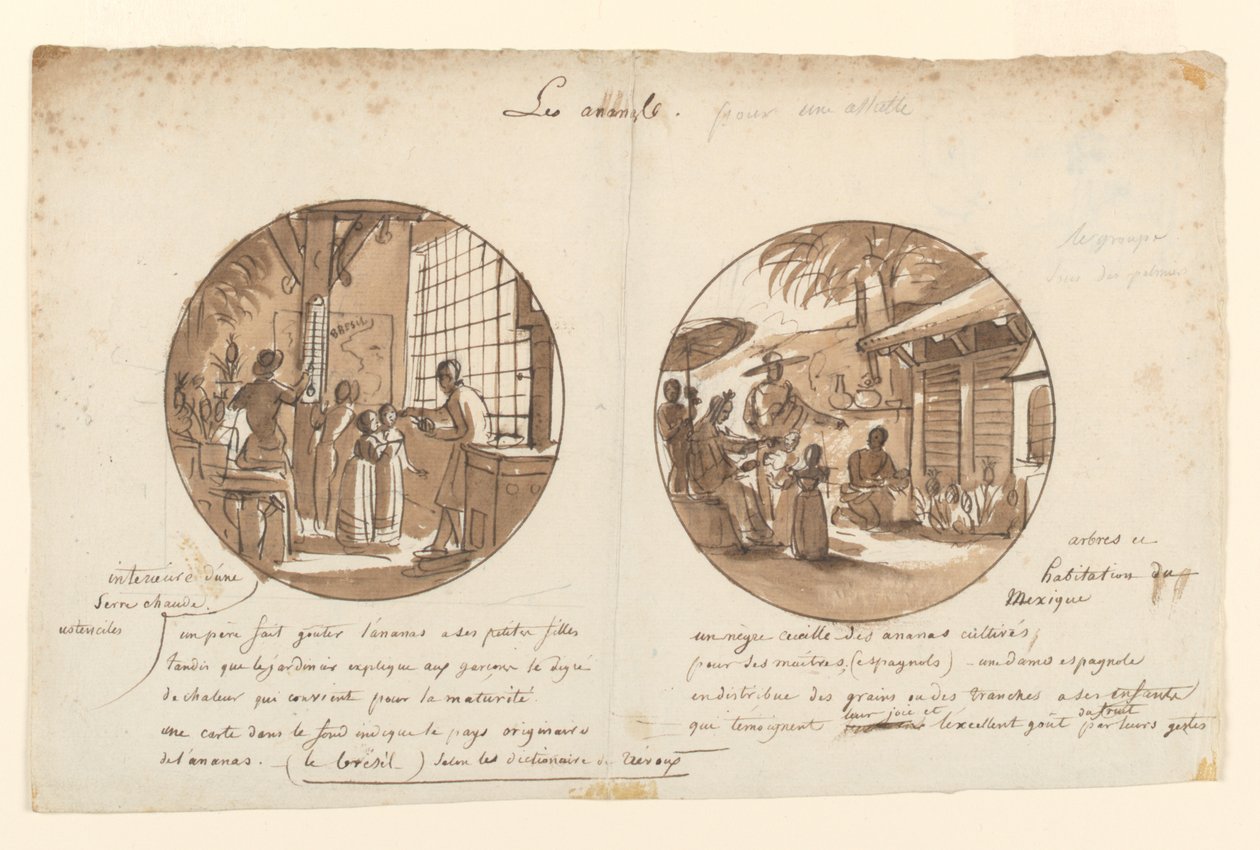 Motiv för målade porslinstallrikar, Les Ananas (ananas) från Service des Objets de Dessert (Dessertservice) av Jean Charles Develly