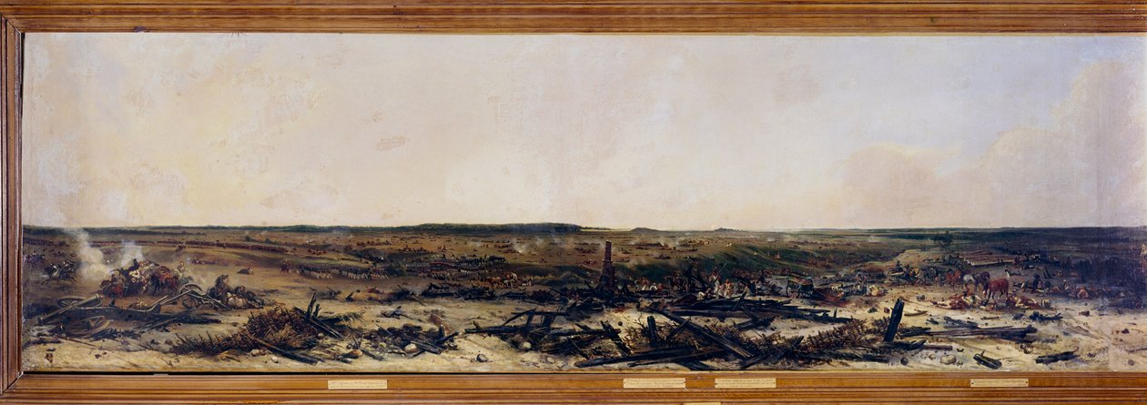 Rysslands kampanj: "" Panorama över slaget vid Moscova den 7/09/1812"". Slaget vid Moskova (även slaget vid Borodino) mellan fransmännen av Napoleon I Bonaparte (1769-1821) och den ryska imperialarmén ledd av Mikhail Golenichchev Kutuzov (Golenishchev) av Jean Charles Langlois