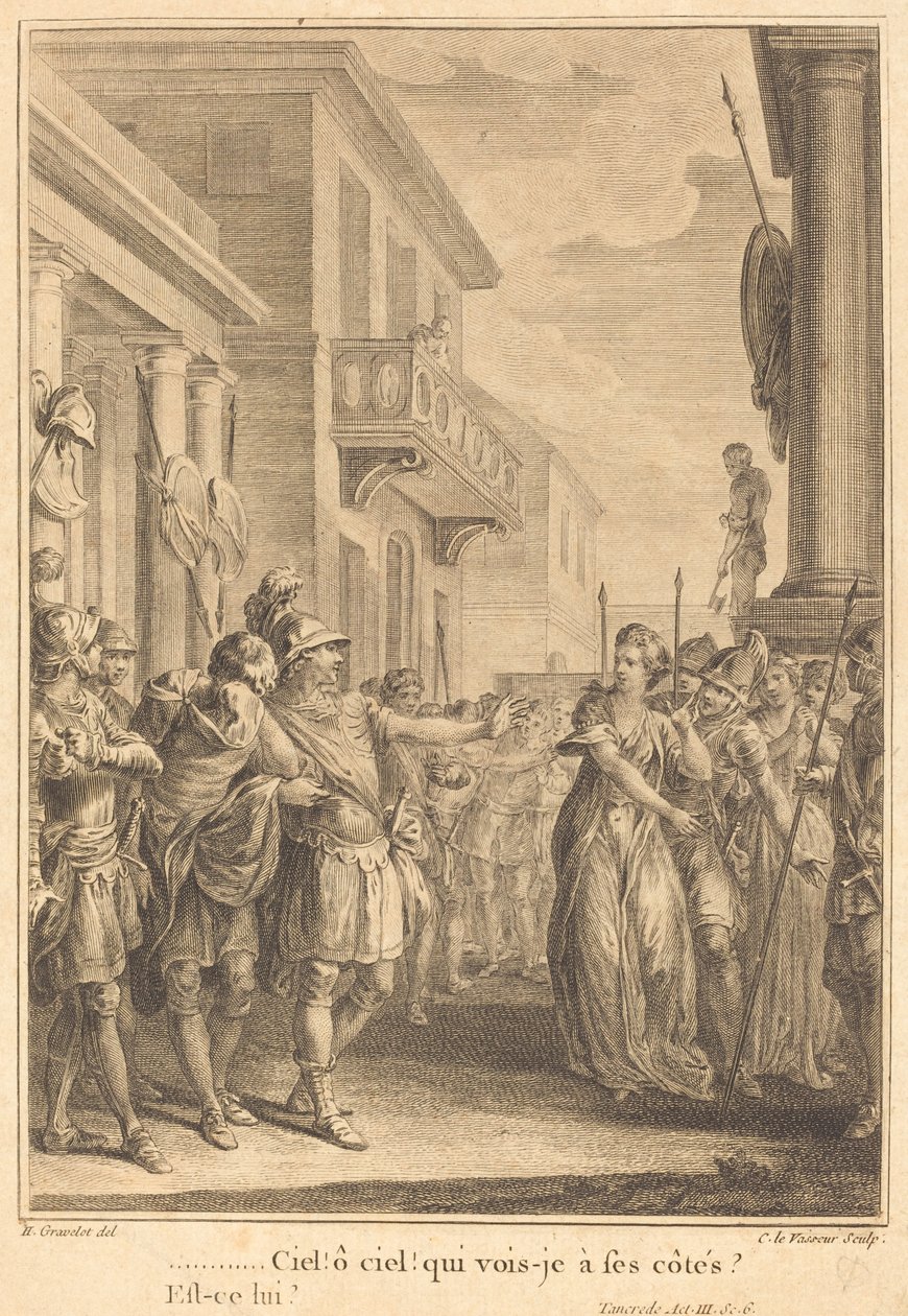 Himmel! åh himlen! vem ser jag vid hans sida? av Jean Charles Levasseur after Hubert François Gravelot