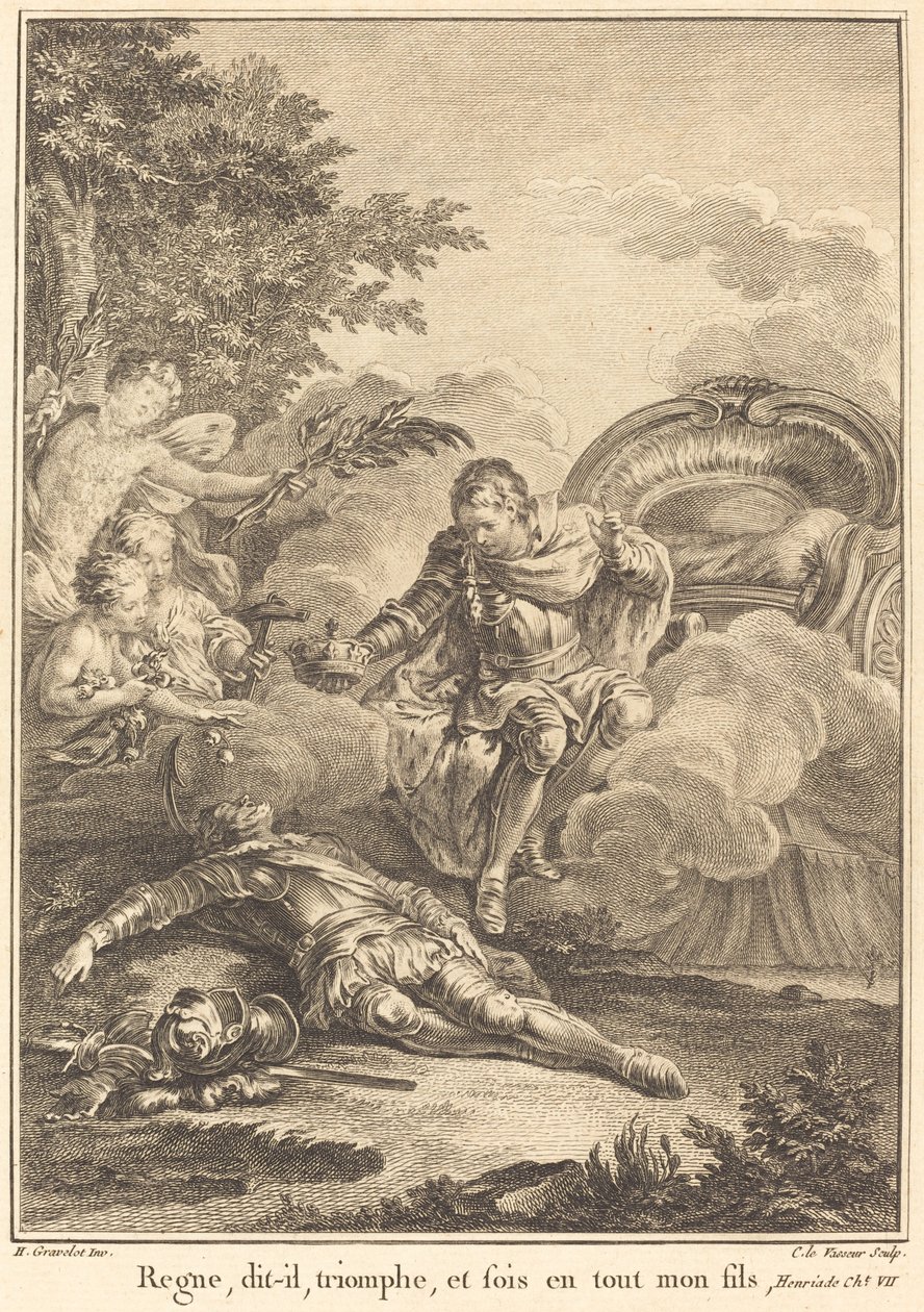 Regera, säger han, segra och var min son i allt. av Jean Charles Levasseur after Hubert François Gravelot