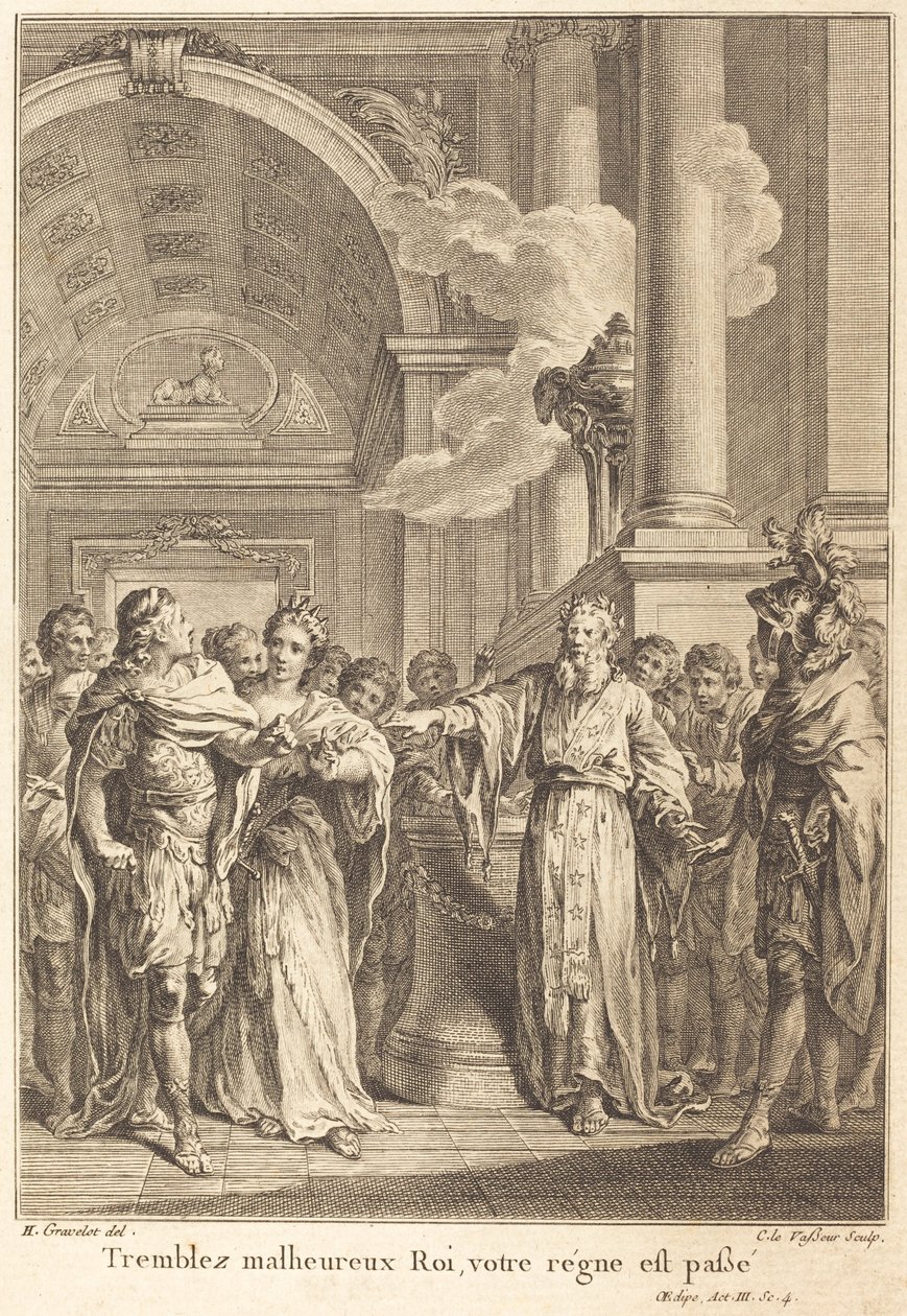 Bäva olycklig kung, din regeringstid är förbi av Jean Charles Levasseur after Hubert François Gravelot