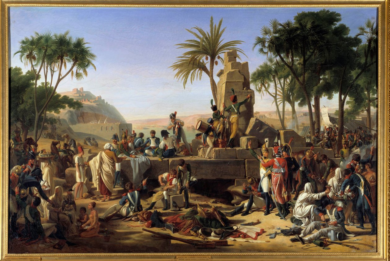Campaign (Expedition) of Egypt (1798-1801): "" Stoppa den franska armén i Syene i övre Egypten, 2/02/1799"" Soldaterna vilar. Målning av Jean Charles Tardieu dit Tardieu Cochin (1765-1830). 1812. Dim. 1,12x1,64 m. av Jean Charles Tardieu