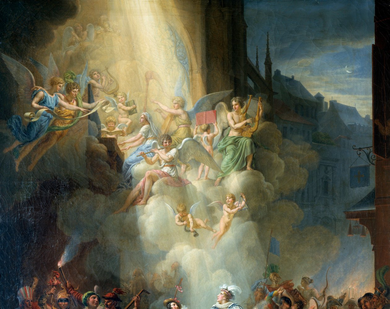Detalj av "" Omvandlingen av Henri de Joyeuse"" (1500-talet). Musiker änglar. Målning av Jean Charles Tardieu (1765-1830) av Jean Charles Tardieu