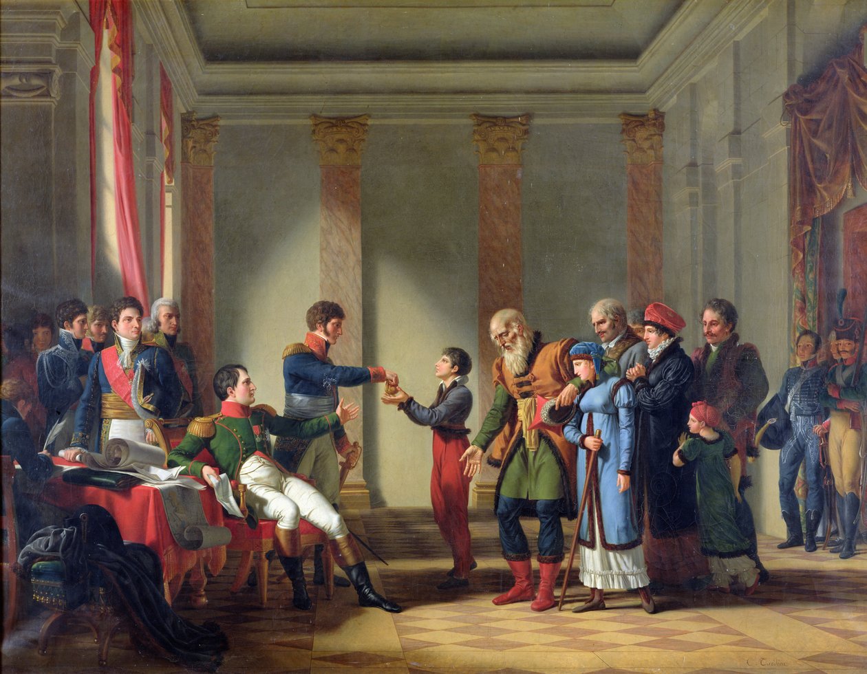 Napoleon Bonaparte (1769-1821) Ge en pension på hundra Napoleons till polen, Merecki, 117 år, januari 1807, 1812 av Jean Charles Tardieu