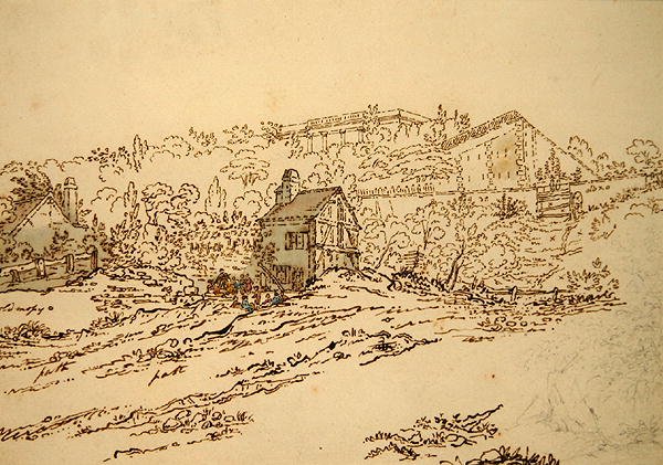Pavillon de Musique de la Comtesse du Barry i Louveciennes, Paris (blyerts, penna och bläck med akvarell på papper) av Jean Claude (attr. to) Nattes